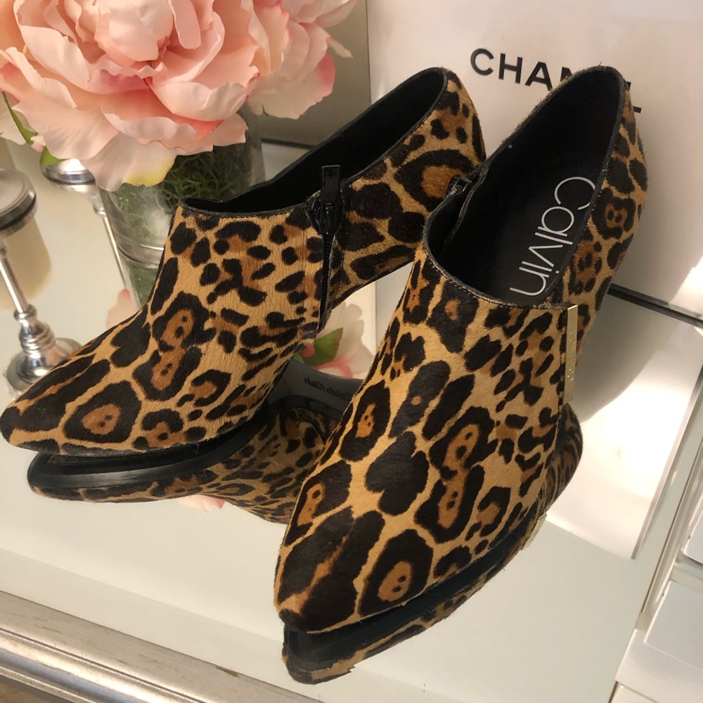 Calvin Klein Jeanna Leopard High Heel Boot Shoe
